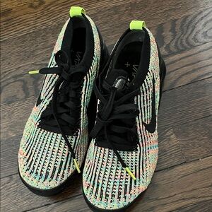 Nike Black and Neon Knit Sneakers